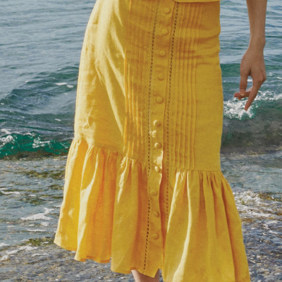 Váy Midi Godet Linen Tràng An SKI052 thời trang thiết kế Hity