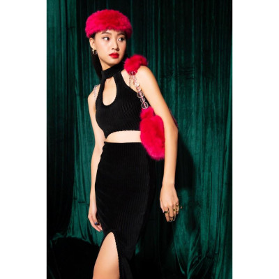 SET VÁY Nhung Đen TARTAN - 