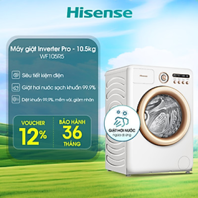 Máy giặt Hisense 10.5kg Inverter Pro WF105R5 Diệt khuẩn Khử mùi 99.9%, Ngừa dị ứng, Giặt AI - HÀNG CHÍNH HÃNG