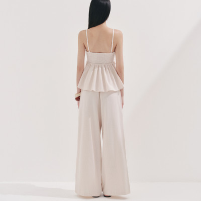 DOTTIE - Áo hai dây kẻ sọc phối vải - Be - T1106