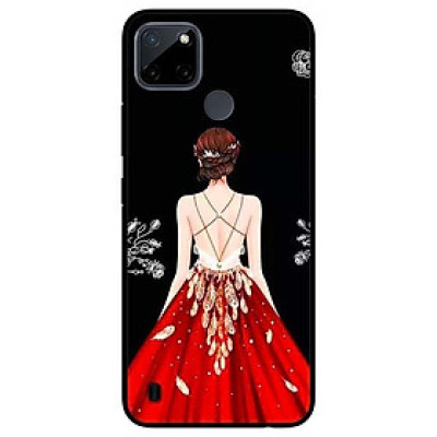 Ốp lưng dành cho Realme C21Y - C25Y mẫu Cô Gái Đầm Đỏ Nền Đen