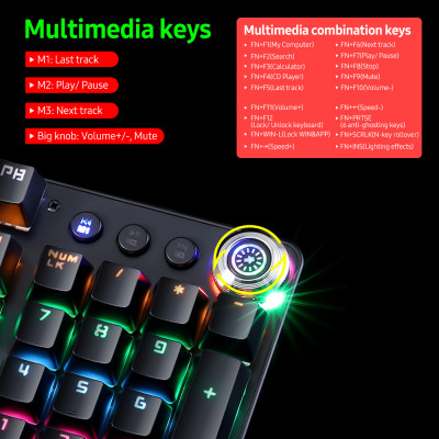 Bàn phím cơ có dây BAJEAL chơi game có đèn nền LED,di chuyển với Công tắc màu xanh