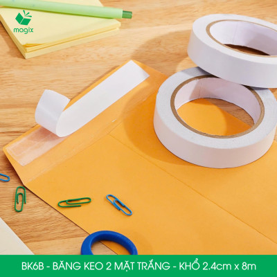 BK6B - 6 cuộn băng keo 2 mặt siêu dính - Khổ 2.4cm x 8m - Băng dính 2 mặt, băng keo hai mặt