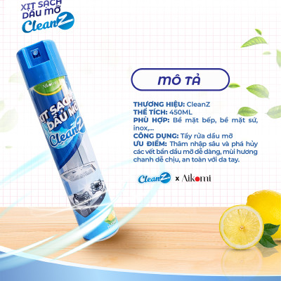 Bình xịt tẩy rửa lau dầu mỡ nhà bếp CleanZ đa năng 450ml