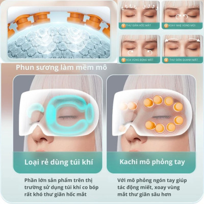Máy massage mắt 16 đầu rung KACHI MK380 phun sương thư giãn - hàng chính hãng