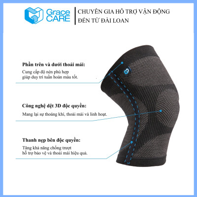 Đai Bó Cố Định Đầu Gối Grace Care KD321 - Vải Dệt 3D Thoáng Khí, Co Giãn, Hỗ Trợ Vận Động, Giảm Đau