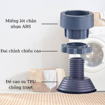 Bộ 4 Chân Chống Rung Cho Máy Giặt, Tủ Lạnh - Chân Kê Tăng Giảm Chiều Cao, Đế Cao Su Chống Rung, Chống Trượt Tối Ưu  Hàng Nhập Khẩu
