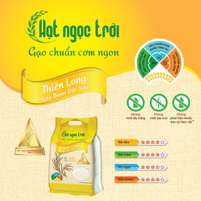 Đặc sản An Giang - Gạo Hạt Ngọc Trời Thiên Long Túi 5Kg - Gạo thơm đặc sản - OCOP 4 Sao