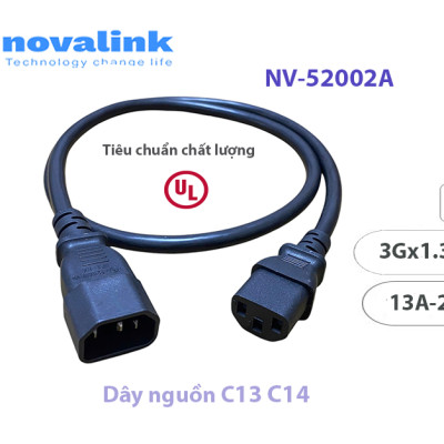 Dây nguồn C13 C14 Novalink 13A – Dài 1m/1.5m/1.8m/2m cho UPS, PDU, Server. Lõi đồng 3Gx1.31mm, chuẩn UL - Hàng chính hãng