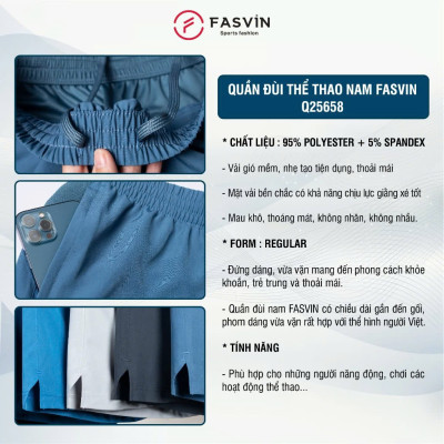 Quần Đùi Nam FASVIN Q25658.HN Vải Gió Đẹp Nhẹ, Mát Hàng Nhà Máy Chất Lượng Cao Thể Thao Hay Mặc Nhà