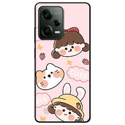 Ốp lưng cho Redmi Note 11 4G - Redmi Note 12 - Redmi Note 12 Pro - Redmi Note 12 Pro 5G - Cô Gái Và Chú Cún Hồng - Hàng Chính Hãng