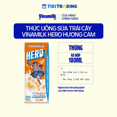 Thùng Thức uống sữa trái cây vị cam Vinamilk Hero 180ml - 48 hộp/Thùng