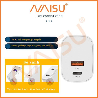 Sạc nhanh NAISU 18WA + C sạc nhanh đầy đủ giao thức 3C Bộ chuyển đổi được chứng nhận PD + QC3.0 sạc nhanh USB ID – 1815 - Hàng nhập khẩu