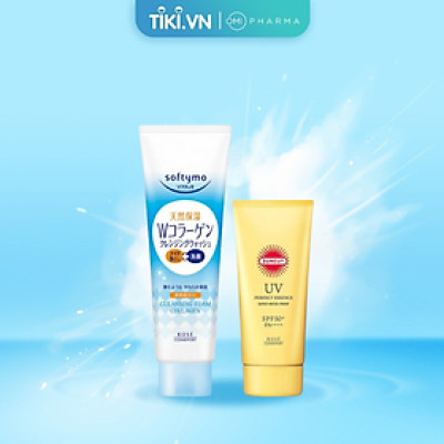Combo Chống Nắng, Chống Nước Suncut Và Sữa Rửa Mặt Dưỡng Ẩm Mặt Làm Sạch Da Softymo Kose Nhật Bản 110g, 190g