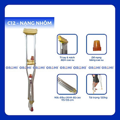Nạng chống nách nhôm/inox có cao su mềm OROMI C11/C12 - Dụng cụ hỗ trợ người khuyết tật