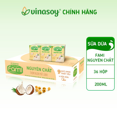 Thùng Sữa Đậu Nành Vinasoy Fami Nguyên Chất Vị Sữa Dừa (200ml x 36 Hộp)