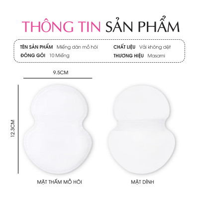 Miếng dán thấm hút mồ hôi nách Masami khử mùi thấm hút hiệu quả không để lại vết ố mồ hôi túi 10 miếng