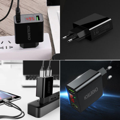 Cóc củ sạc nhanh 2 cổng USB Type A hiệu CHOETECH C0028 hỗ trợ sạc nhanh 5V-2.2A/Port trang bị chip sạc thông minh, đèn LED báo điện áp - Hàng chính hãng
