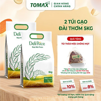 Combo 2 túi 5kg gạo Đài Thơm tơi xốp, dẻo cơm, thơm dịu - TOMAX
