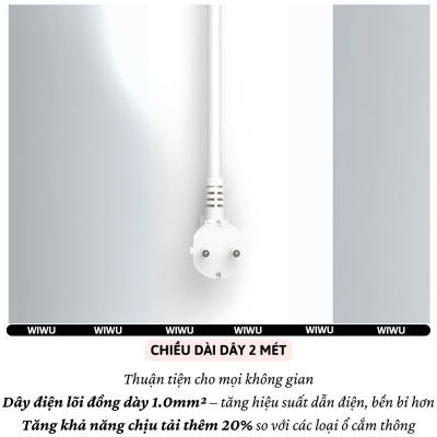 Ổ cắm điện đa năng 11 in 1 2500W WIWU Wi-S006 PS524 4 cổng Type-C (PD 20W), 2 cổng USB-A (2.4A), 5 ổ cắm AC, dây điện dài 2m, Chống cháy, Chip Ai an toàn sạc cho iPhone ipad Macbook Vivo oppo samsung huawei - Hàng nhập khẩu