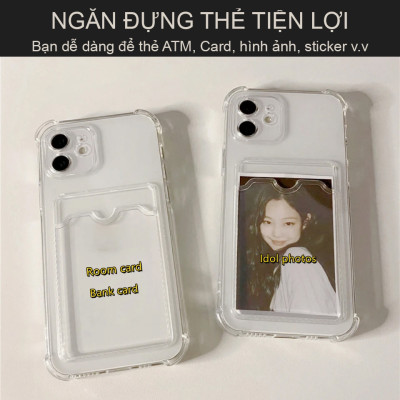 Ốp lưng trong suốt có ngăn đựng thẻ chống sốc cho iPhone 15 Pro Max / 15 Pro / 15 Plus hiệu HOTCASE WALLET - chất liểu dẻo silicon, màng bảo vệ viền camera - Hàng nhập khẩu