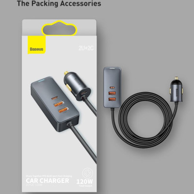 Tẩu sạc Baseus Share Together Extention Car Charger 120W nhanh mở rộng 4 Port- Hàng chính hãng
