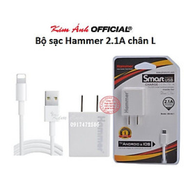 Bộ củ và cáp sạc Ham mer 2.1A Chân cắm L, Hàng Chính Hãng check QR bảo hành 12 tháng