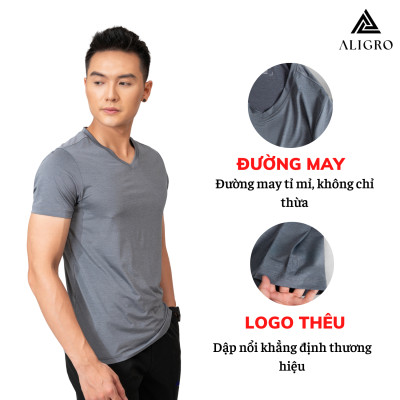 Áo thun nam ALIGRO chất liệu thun lạnh cổ tim kiểu dáng thể thao thấm hút tốt co giãn thoải mái 