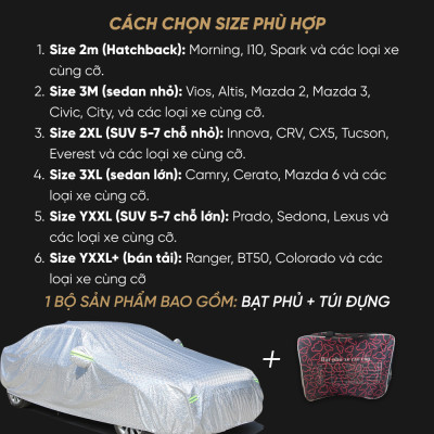 Bạt phủ ô tô xe hơi vải dù oxford cao cấp 3 lớp tráng bạc bền đẹp chống nắng mưa,bạc trùm chùm kín bảo vệ xe oto4,5,7chỗ
