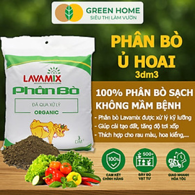 Phân bò Lavamix, bao 3dm3, đã qua xử lý, không mùi hôi, hữu cơ tiện lợi 