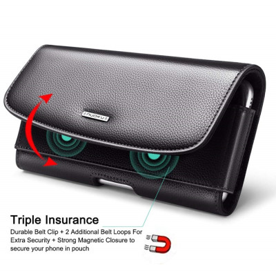 Case bao da đeo nịt da thật cho iPhone 11 12 13 14 Pro Max / 14 Plus / Note 20 / S22 / S23 ultra và các dòng máy từ 6.7 inch trở xuống hiệu HOTCASE Nuoku Elegant and Royal phiên bản đeo thắt lưng - có ngăn đựng thẻ, nắp gập hít nam châm  - Hàng nhập khẩu