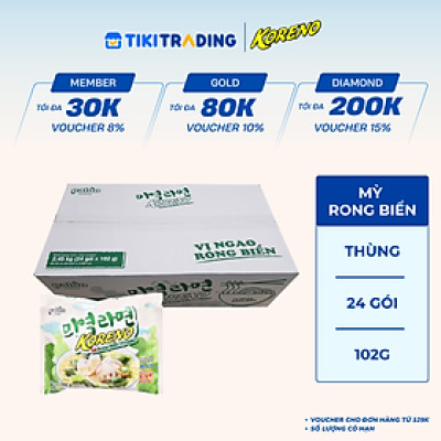 Thùng 24 Gói Mì Koreno Rong Biển Vị Ngao 102g
