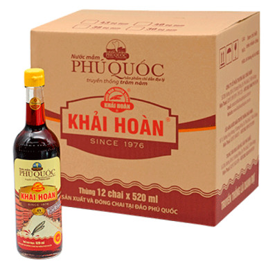 Nước mắm Khải Hoàn Phú Quốc 40-43 độ đạm 520ml thùng 12 chai thủy tinh
