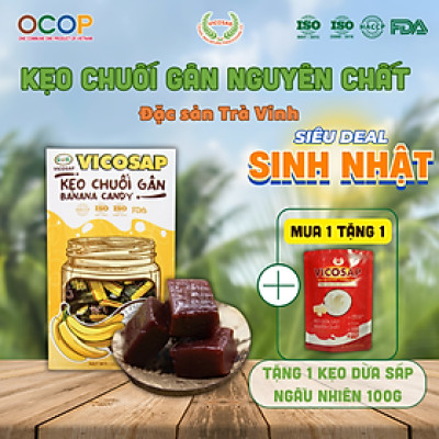 Kẹo chuối gân VICOSAP vị sầu riêng nguyên chất kẹo dẻo mềm ít đường đặc sản Trà Vinh hộp 200g
