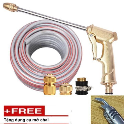  Bộ dây vòi xịt nước rửa xe, tưới cây . tăng áp 3 lần, loại 7m, 10m 206701-3 đầu đồng, cút đồng, + tặng mở chai