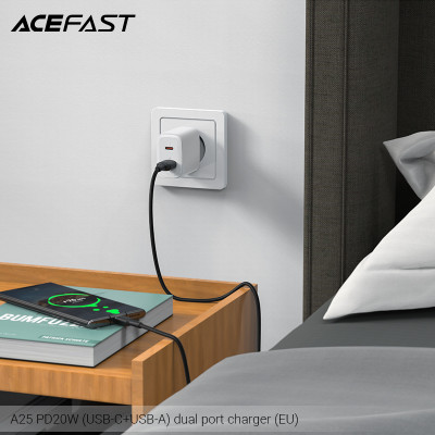 Sạc Acefast PD3.0 20W 2 cổng USB-C+USB-A (EU) - A25 Hàng chính hãng Acefast