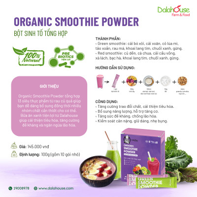 Bột Sinh Tố Tổng Hợp Organic Smoothie Powder Dalahouse - Bổ Sung Dinh Dưỡng Từ Rau Củ