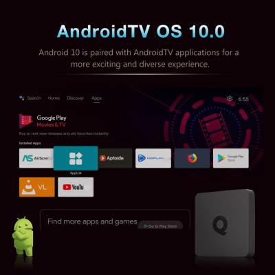 Android Tivi Box Q1 Qixi  - Ram 2G - Android TV 10 - Dual Wifi - Bluetooth - Netflix - Remote Tìm Kiếm Bằng Giọng Nói - Hàng Nhập Khẩu