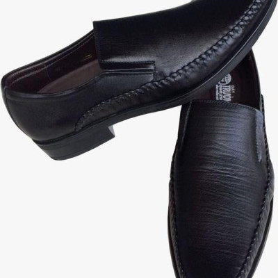 Giày tây nam không dây Trường Hải đen da bò cao cấp cao 3cm đế cao su GT100