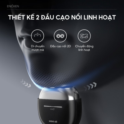 Máy cạo râu Enchen Mini 6s - Đầu cạo nổi 28 lưỡi dao kép tự mài, chống nước toàn thân - Hàng chính hãng