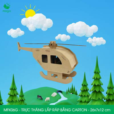 MFK06G - Trực thăng carton - 26x7x12 cm - Đồ chơi lắp ráp mô hình từ bìa carton cứng cao cấp