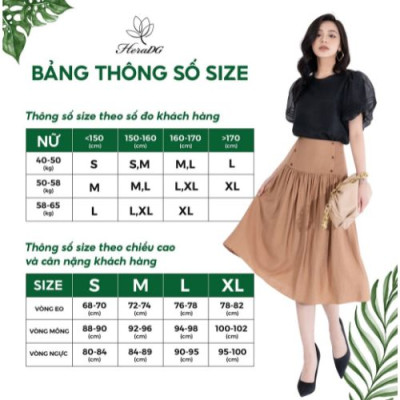 Chân váy xòe rút nhún tùng váy tạo điểm nhấn HeraDG thiết kế 2 lớp đính cúc trang trí chất liệu đũi cao cấp SJPBB3041