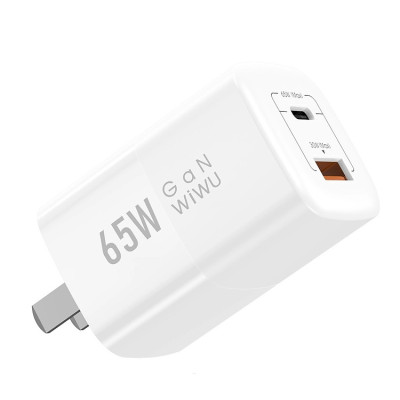 Adapter cóc củ sạc nhanh 65W PD Type-C + USB-A QC 3.0 hiệu WIWU Nano Gan - hỗ trợ sạc cùng lúc 2 thiết bị, đạt chuẩn MFI, Chip sạc AI thông minh - Hàng nhập khẩu