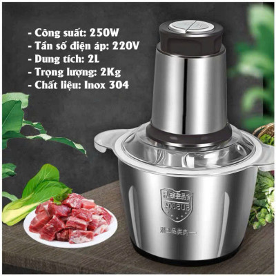 Máy Xay Thịt Đa Năng Cối Inox 2 Lít Dao Thép 4 Lưỡi Siêu Khoẻ - Hàng nhập khẩu