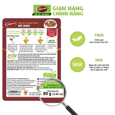 Combo 1 hộp (20 gói) xốt gia vị hoàn chỉnh Barona 80g