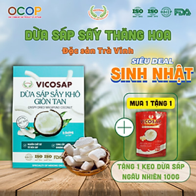 Dừa sáp sấy giòn cao cấp VICOSAP ít đường đồ ăn vặt healthy đặc sản Trà Vinh
