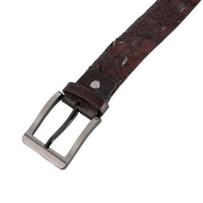 Dây nịt nam da cá sấu Huy Hoàng nguyên con bản lớn bát gài đầu kim màu nâu đất HC4266