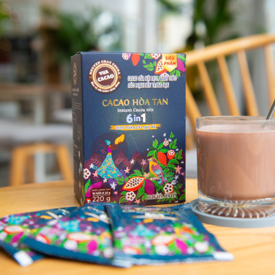 Bột cacao hòa tan 6 in 1, VUA CACAO hảo hạng tăng cường năng lượng, cung cấp dinh dưỡng cho ngày dài - Hộp 10 gói x 220g