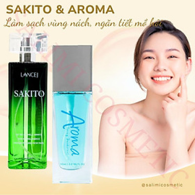 COMBO Xịt Khử Mùi AROMA & SAKITO 50ml, Khử Mùi Hôi Nách, Ngăn Tiết Mồ Hôi, Không Gây Ố Vàng Áo