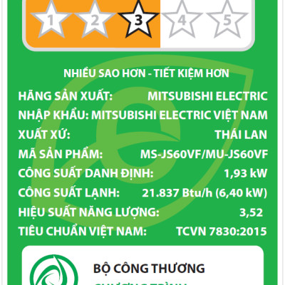 ĐIỀU HÒA KHÔNG KHÍ (MÁY LẠNH) MITSUBISHI ELECTRIC MS-JS60VF - 2.5 HP(NGỰA) (21.837 BTU/h) - NON-INVERTER - HÀNG CHÍNH HÃNG